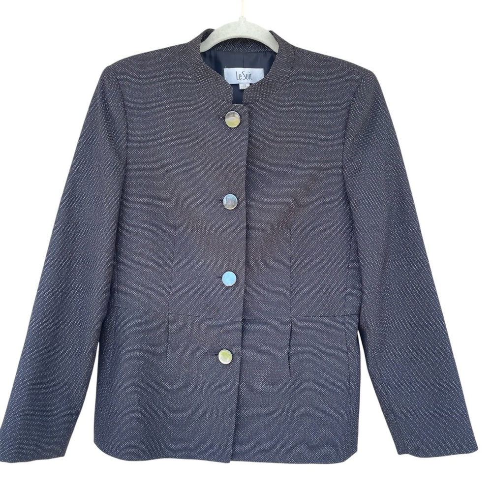Le Suit Women's Black Button Up High Collar Structured Blazer - Size 10